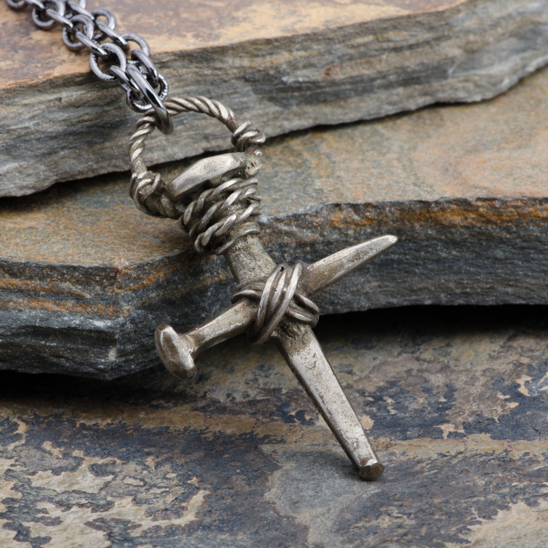 Cross Antique Bronze Nails Necklace, Medieval Pendant, Handmade