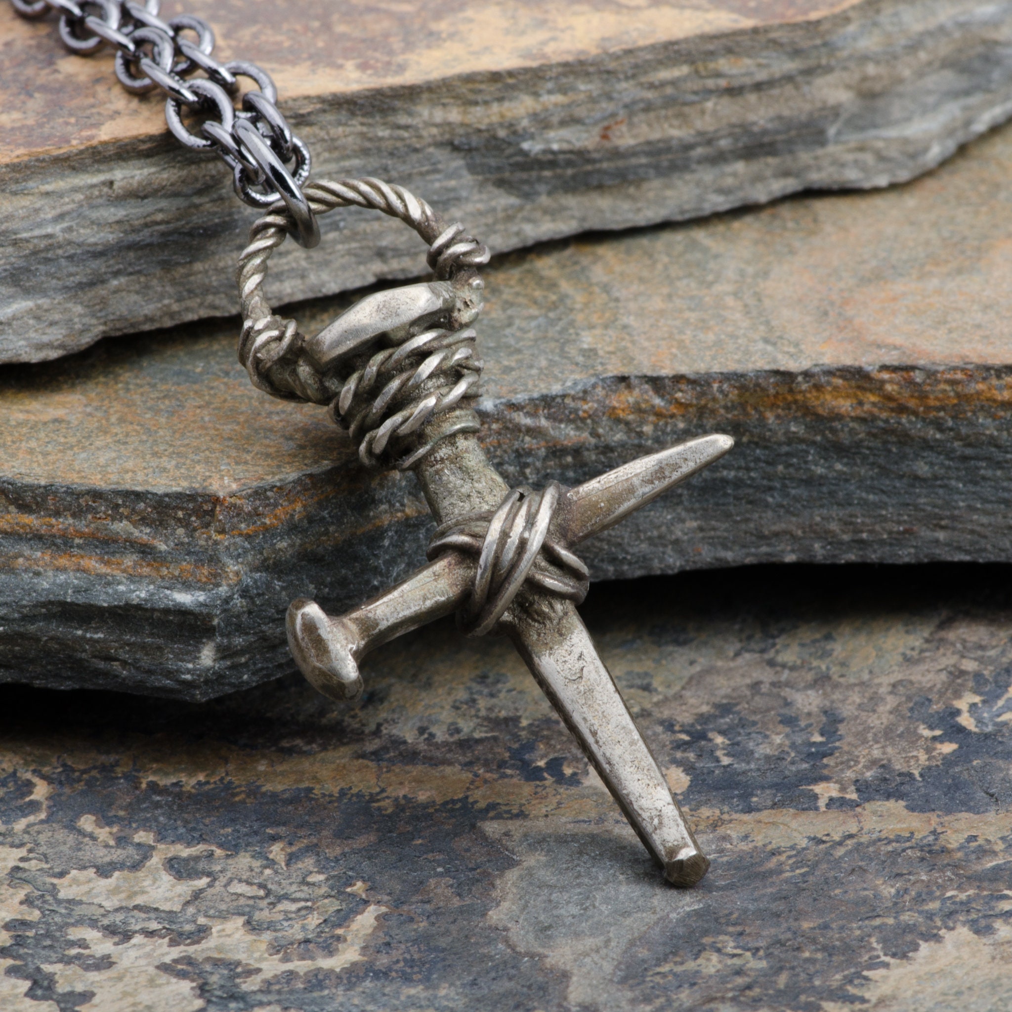 Cross Antique Bronze Nails Necklace, Medieval Pendant, Handmade