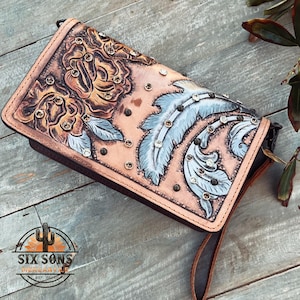 Monedero de cuero hecho a mano estilo occidental, organizador de billetera hecho a mano, cartera de mano de cuero occidental, billetera de cuero genuino, billetera cruzada