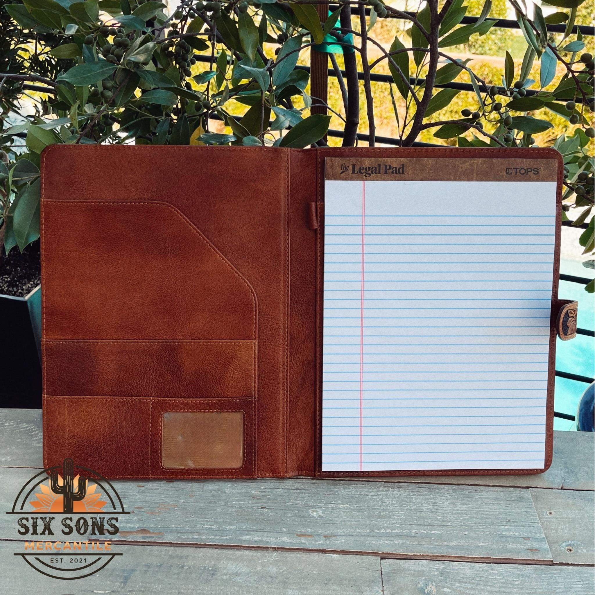Handmade Legal Pad Portfolio, Legal Pad Cover, Hand Tooled Leather