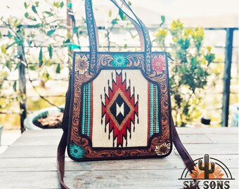 Western Purse, Hand Tooled Leather Purse, Western Tote Bag, Conceal Carry Purse, Genuine Leather Cowhide Crossbody Purse, Leather Fringe