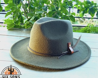 Handgemaakte fedorahoed, dameshoed, westernhoed, handgemaakte aangepaste fedorahoed, groene fedora, fedora met brede rand, cowboyhoed, cowgirlhoed