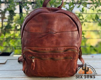 Vintage Lucky Brand Brown Leather Backpack/height Adjustable  display picture 1