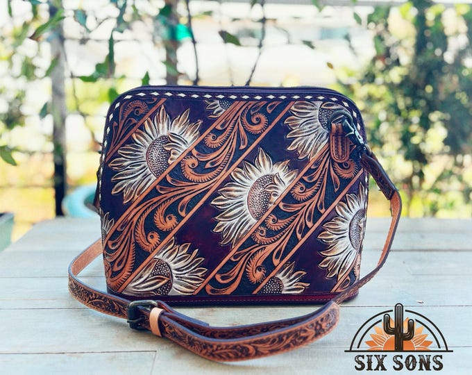 Handmade Western Leather Crossbody Purse, Western Tote Bag, Hand Tooled Leather Purse, Full Grain Leather Crossbody Purse, Western Handbag