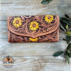 Western Hand Tooled Leather Wallet, Handmade Wallet, Western Leather Wallet, Leather Clutch, Genuine Leather Floral Wallet, Western Wallet