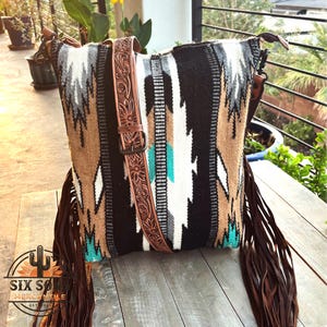 Handmade Leather Purse, Leather Fringe Purse, Western Leather Crossbody Purse, Western Tote Bag, Western Bag, Saddle Blanket Crossbody Bag