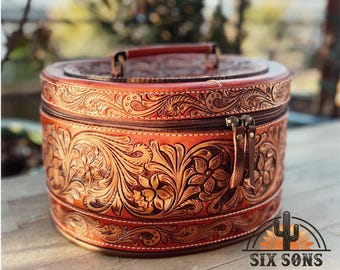 Hand Tooled Leather Jewelry Box, Western Leather Jewelry Case, Locking Jewelry Box, Custom Leather Jewelry Box, Genuine Leather Jewelry Box