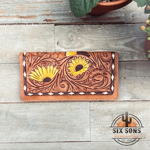 Western Hand Tooled Leather Wallet, Handmade Wallet, Western Leather Wallet, Leather Clutch, Genuine Leather Floral Wallet, Western Wallet