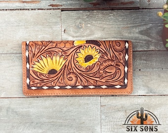 Western Hand Tooled Leather Wallet, Handmade Wallet, Western Leather Wallet, Leather Clutch, Genuine Leather Floral Wallet, Western Wallet