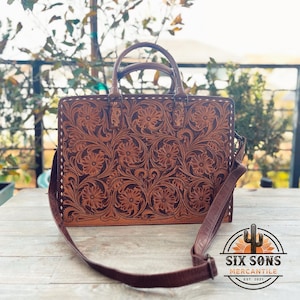 Western Purse, Hand Tooled Leather Purse, Western Tote Bag, Conceal Carry Purse, Genuine Leather Cowhide Crossbody Purse, Large Leather Tote