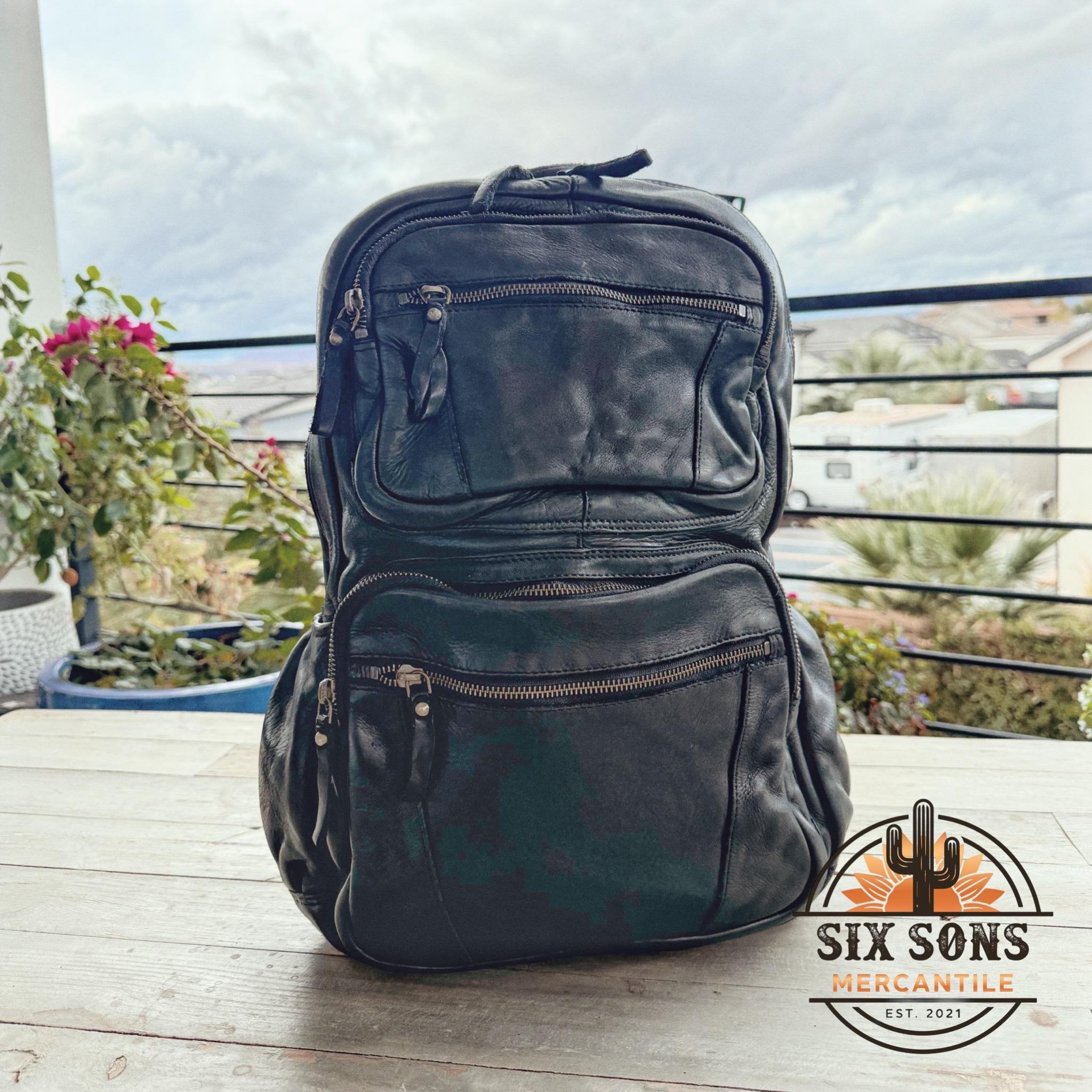 Italian Black Leather Backpack - Etsy