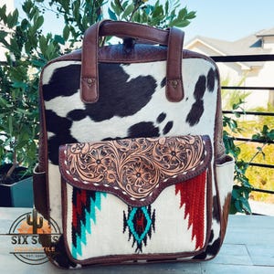 Western Backpack, Leather Backpack Women, Cowhide Backpack, Cowhide Diaper Bag, Cowhide Purse, Western Leather Back To School Backpack