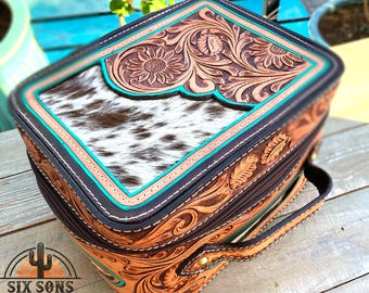 Western Leather Makeup Case, Leather Cosmetic Case, Hair on Hide Jewelry Box, Leather Jewelry Box, Hair On Cowhide Jewelry Box, Makeup Bag