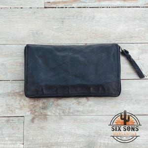 Cartera de cuero estilo occidental con cremallera, cartera hecha a mano, cartera de cuero estilo occidental, cartera de cuero, cartera de cuero negra, cartera de cuero estilo occidental personalizada