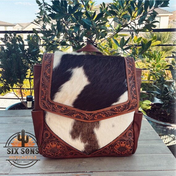 Myra tooled leather flap backpack bag rucksack western bohemian Amazon.com: Myra Bag Western Leather Backpack Bag for Women  main image 4