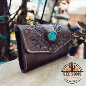 Western Hand Tooled Leather Wallet, Handmade Wallet, Western Leather Wallet, Leather Clutch, Genuine Leather Floral Wallet, Western Wallet