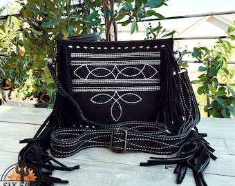 Black Studded Purse 2000s Style Shoulder Bag Leather Trim