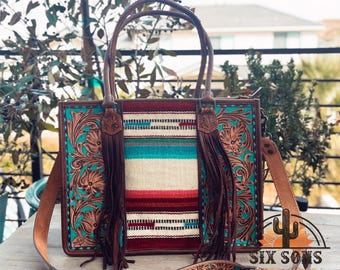 Western Purse, Hand Tooled Leather Purse, Western Tote Bag, Conceal Carry Purse, Genuine Leather Cowhide Crossbody Purse, Leather Fringe