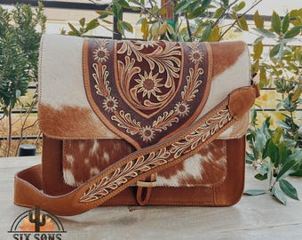 Bolso de estilo western, bolso de cuero repujado a mano, bolso tote de estilo western, bolso de mano de cuero, bolso para llevar objetos ocultos, bolso de hombro de piel de vaca auténtica