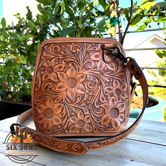 Small Western Leather Crossbody Purse Western Tote Bag Hand Tooled Leather Purse Full Grain Leather Crossbody Purse Western Handbag Etsy