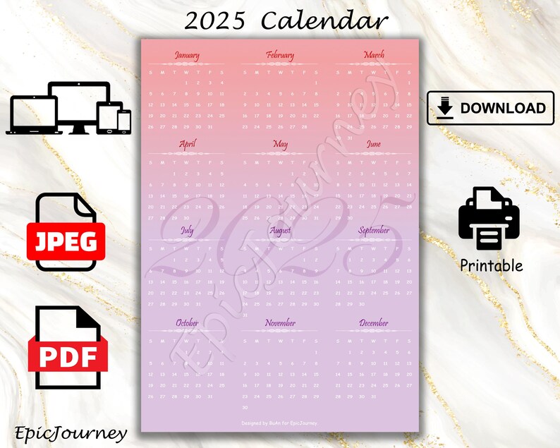 2025 Calendar Annual Printable Calendar 2025 Year at a Glance 2025 Calendar Annual Printable Calendar 2025 Year at a Glance