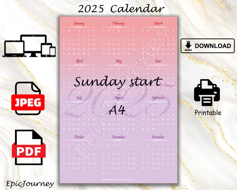 2025 Calendar Annual Printable Calendar 2025 Year at a Glance 2025 Calendar Annual Printable Calendar 2025 Year at a Glance
