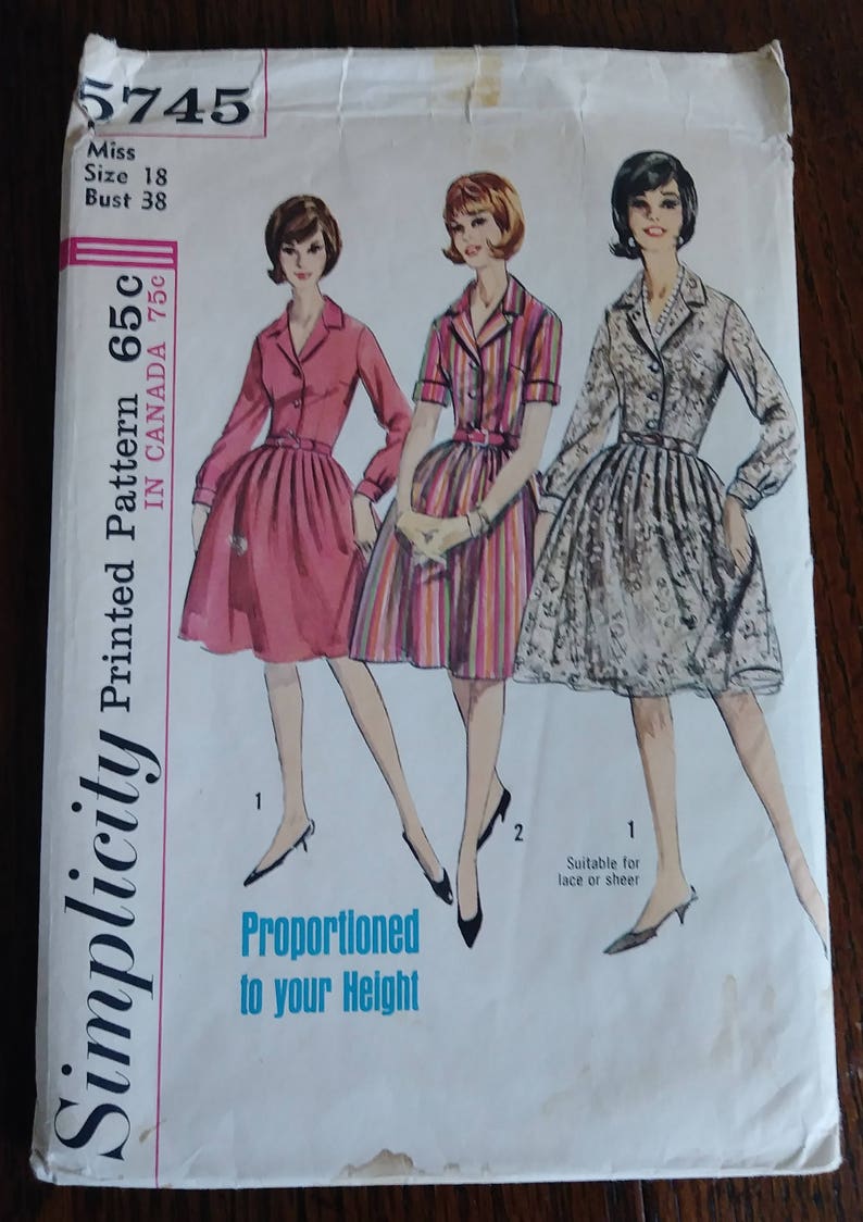 Simplicity 5745 1964 Proportioned Shirtwaist Size 18 Bust 38 Mad Men image 1