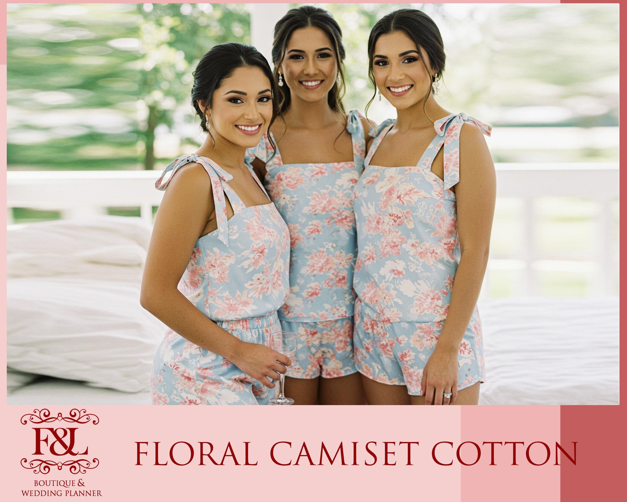 Floral Pajama Set Soft Rayon Camisole & Shorts Bridesmaid Sleepwear, Wedding Party Gift, Matching Loungewear PJs for Women Bridesmaid Gifts