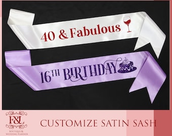 Personalized Sash | Your Text Sash | Sweet 16 Sash | Birthday Party Sash | Baby Shower | Bridesmaid Sash | Bridal Party Sash | Birthday Gift