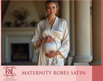 Monogrammed Satin Maternity Long Robe | Custom Bridal Satin Robe | Bridesmaid Long Robe | Bridal Party Robe | Wedding Robe | Bridesmaid Gift