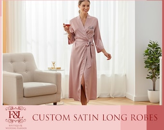 Customized Long Robes | Bridal Satin Kimono Robe | Bridesmaid Long Robe | Bridal Robe | Bridal Party | Wedding Robe |Bridesmaid Gift