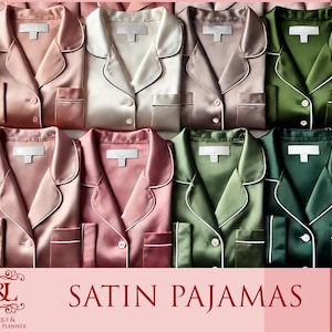 Personalized Pajamas Set Custom Bride Pajamas Satin Pajamas Set Flower Girl Pajamas Birthday Party Pjs Bachelorette Party Bridesmaid Gift