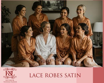 Personalized Satin Lace Bridesmaid Robes Custom Bridal Party Lace Robes Wedding Getting Ready Outfit photoshoot Robe Wedding Gifts