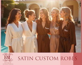 Bridal Satin Dark Brown Robe | Personalized Satin Robe | Bridesmaid Robe | Bridal Satin Robe | Bridal Party | Wedding Robe | Bridesmaid Gift