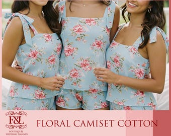 Bridal Camisole & Short Floral Pajama Set Bridesmaid Tie knot Cami Set Wedding Party Gift, Matching Loungewear PJs for Women Bridesmaid Gift