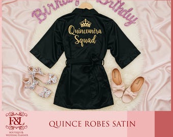 Quinceanera Squad Robes Mis Quince anos Robe Personalized Robes Custom Robes Kimono Robes Mis Sweet 15 Quince Robe Birthday Robes Satin Robe