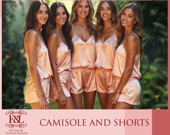 Luxury Cami Sole and Shorts Personalized Satin Pj Sets Bridesmaids Gifts Satin Sami Sole and Shorts Bridal Sets Gift For Her Wedding Gifts