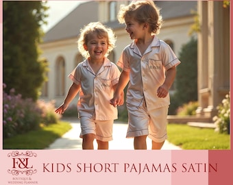 Personalized Kids Pajamas Set Custom Bride Pajamas Satin Pajamas Set Flower Girl Pajamas Birthday Party Pjs Bachelorette Bridesmaid Gift
