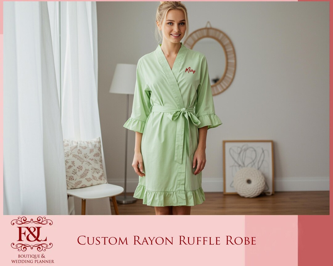 Rayon Ruffle Robe Personalized Bridesmaid Gift Wedding Gift Bridal ...