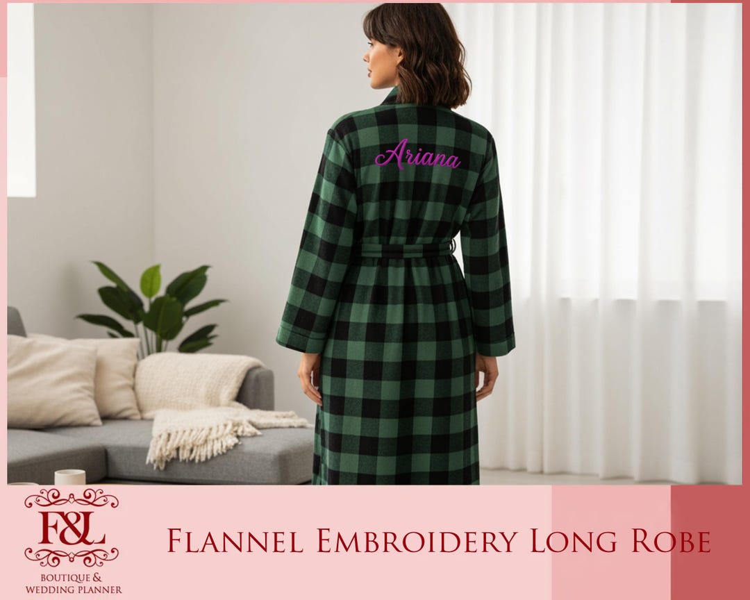 Long Embroidered Robe Luxury Flannel Long Robe | Custom Embroidered Flannel Robes| Bridal ...
