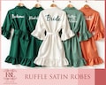 Custom Ruffle Satin Wrap for Bridal Crew Wedding Morning Outfit Luxury Spa Gift Bridal Party Robe Bridal Party Robes Party Prep Attire