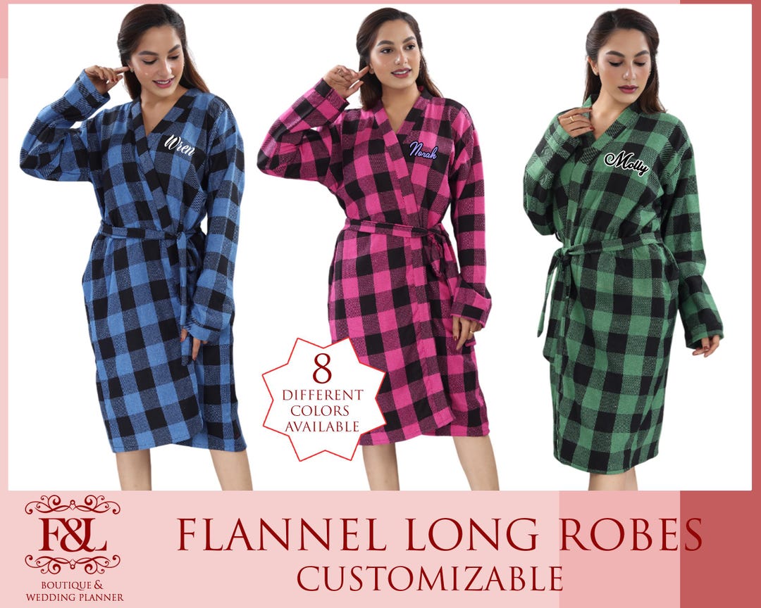 Bridesmaid Flannel Long Robe - Customized Robes - Bridal Party Robes ...