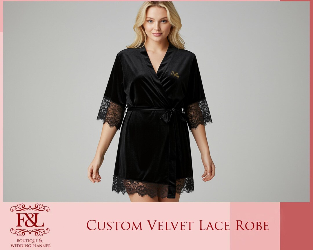 Custom Velvet Lace Robe Bridal Party Gift for Her Bridesmaid Party ...