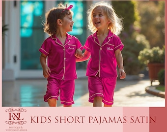 Personalized Kids Pajamas Set Custom Bride Pajamas Satin Pajamas Set Flower Girl Pajamas Birthday Party Pjs Bachelorette Bridesmaid Gift