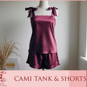 Cami Tank and Shorts Satin Cami Tie Knot and Shorts Satin Pj Sets Bridesmaids Gifts Bridal Sets Gift For Her Wedding Gifts