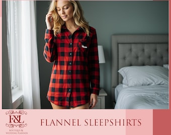 Luxury Flannel Sleepshirt | Cozy Women’s Nightshirt | Bridesmaid Pajama, Bridal Sleepwear, Warm Flannel Lounge Shirt, Christmas Gift for Her