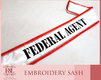 Federal Agent Sash Embroidery Lace Sash Bridal Lace Sash Party Sash Custom Pageant Sash Bridesmaid Sash Custom Text Sash Sash Border Sash