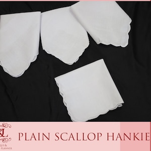 Blank Cotton Handkerchief Scalloped Edge Plain Scallop Handkerchief Bridal Handkerchief Wedding Favor Gifts for Her Bridesmaid Handkerchief