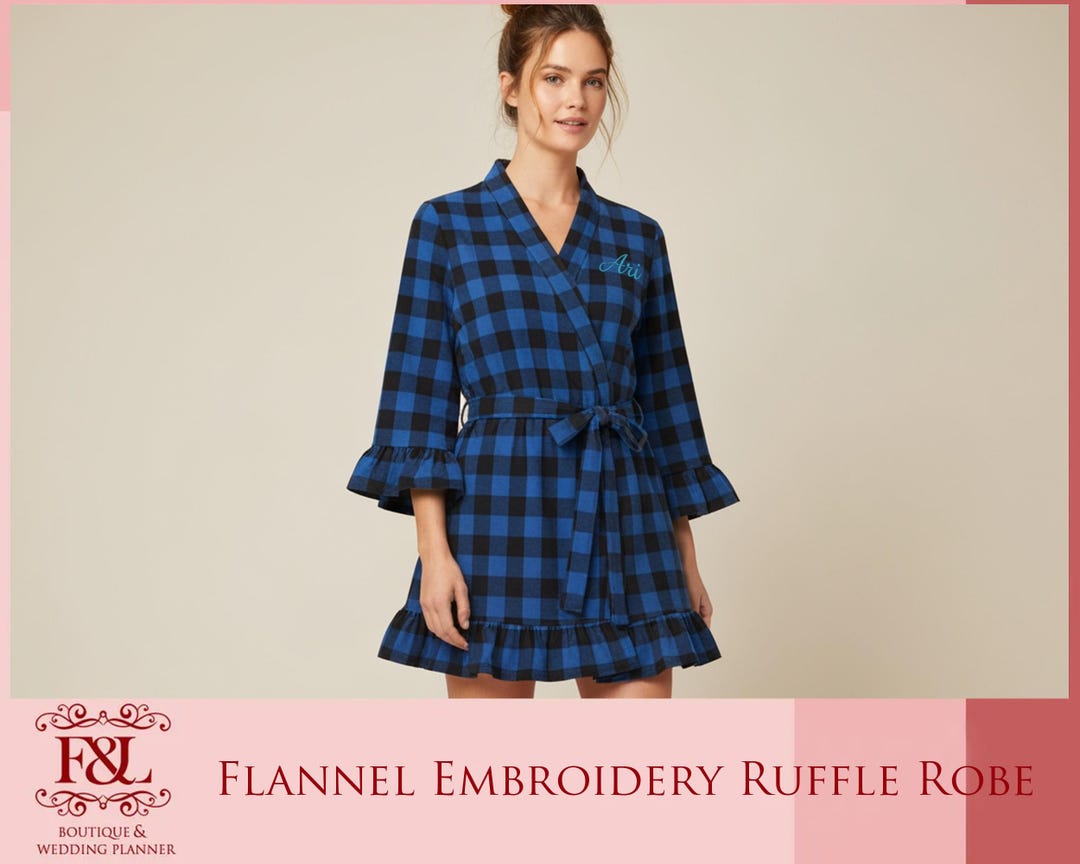 Personalized Embroidered Flannel Ruffle Robe | Buffalo Plaid Robe ...