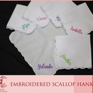 Personalized Scalloped Edged Handkerchief 100% Cotton Handkerchief Bridesmaid Hankie Wedding Gift Bridal Handkerchief Monogram Handkerchief